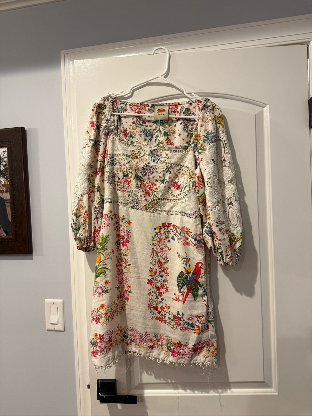 Farm Rio Embroidered Tunic Dress - Cream with Multicolor Floral